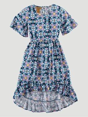 Wrangler Girls Teal Aztec Hi-Lo Ruffle Dresss